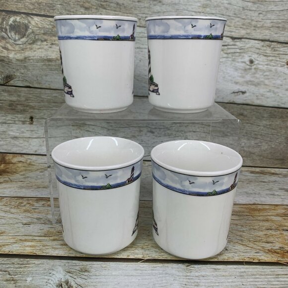 Totally Today COASTAL LIGHTHOUSE Center & Rim Stoneware 8 oz Cups Mugs Set of 4 - Picture 4 of 8